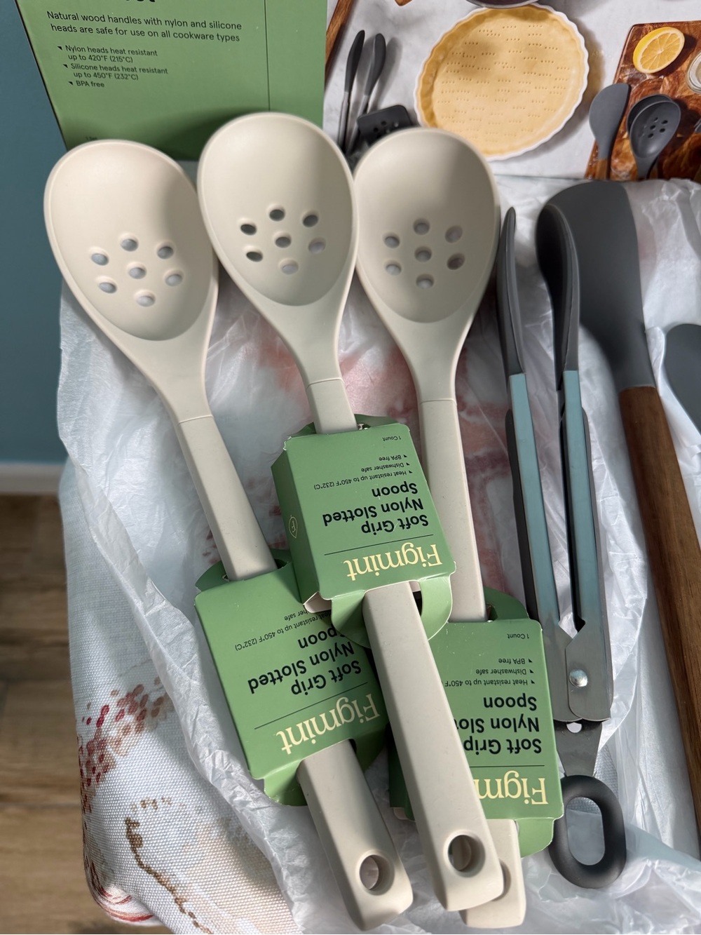 Mint Gray Silicone Kitchen Utensil Set with Wooden Handles - Picture 3 of 6